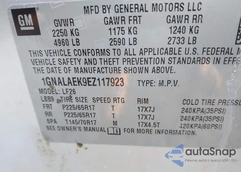 2014 Chevrolet Equinox Ls из США, поврежденный, VIN 1GNALAEK9EZ117923